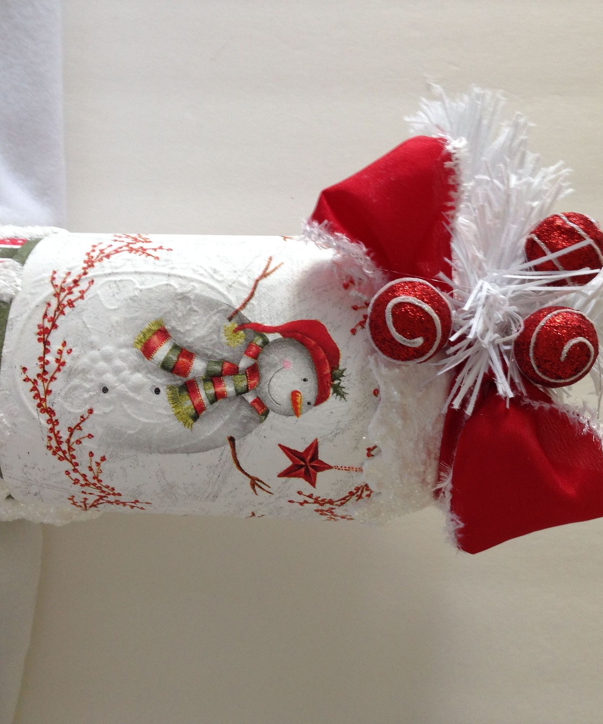 Decoupage Christmas Napkin on Mason Jar with Snow