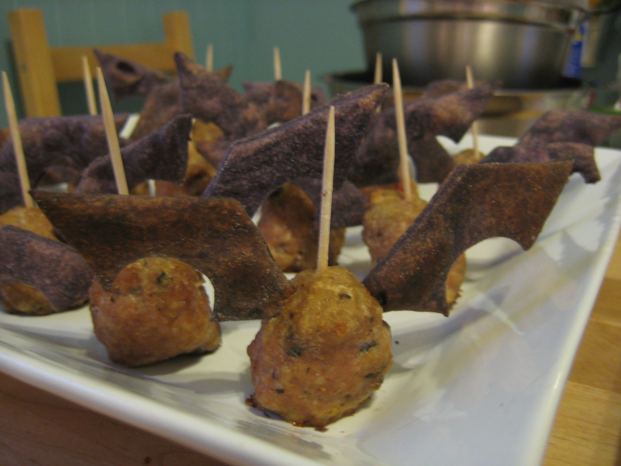 Halloween Meatball Fruit Bats