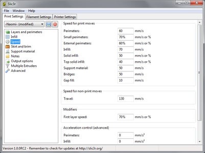 Slic3r (Print Settings) - "Speed"