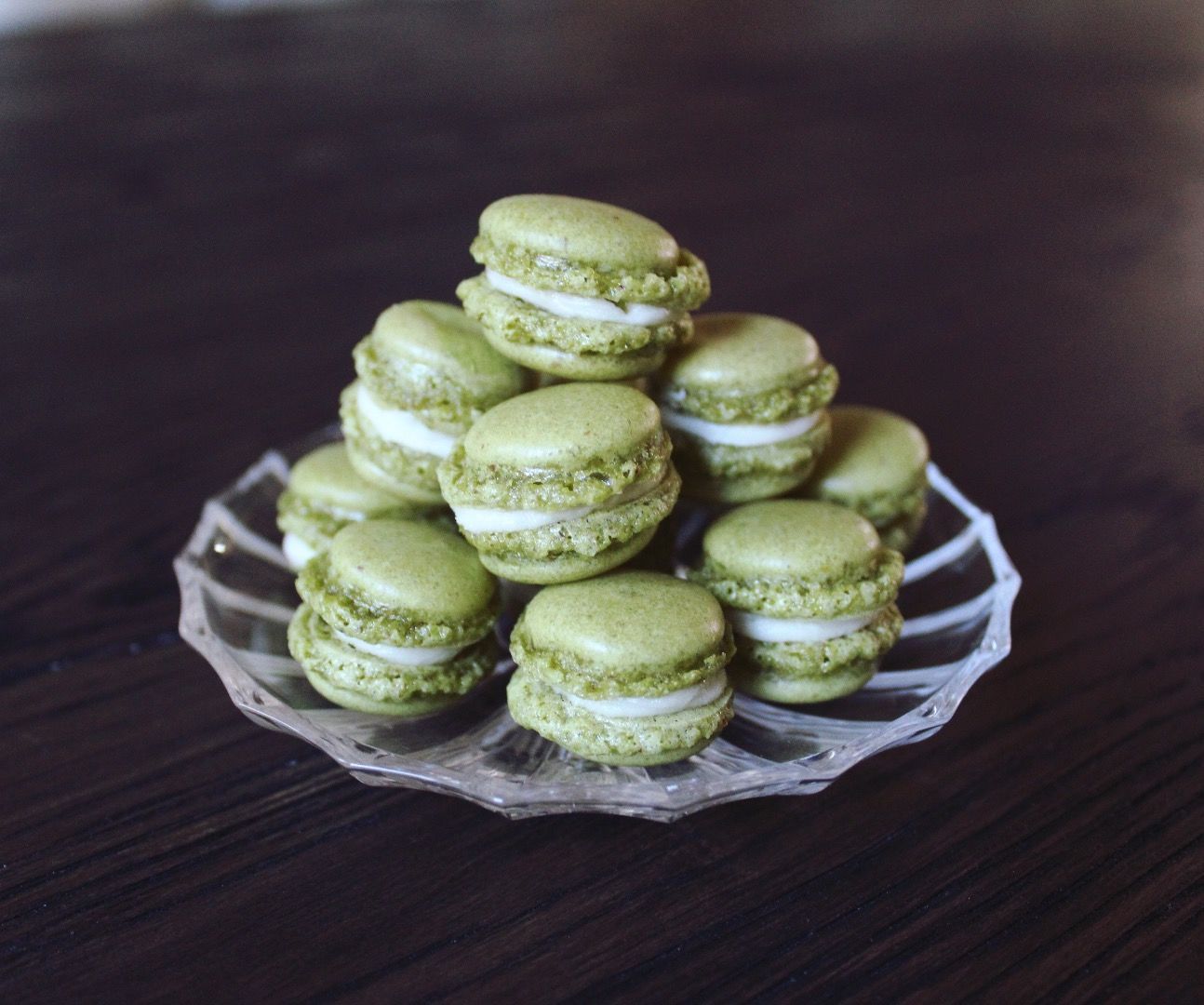 Tiny Matcha French Macarons