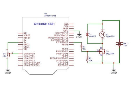 Circuit Diagram of Speed Control of DC Motor Using MOSFET