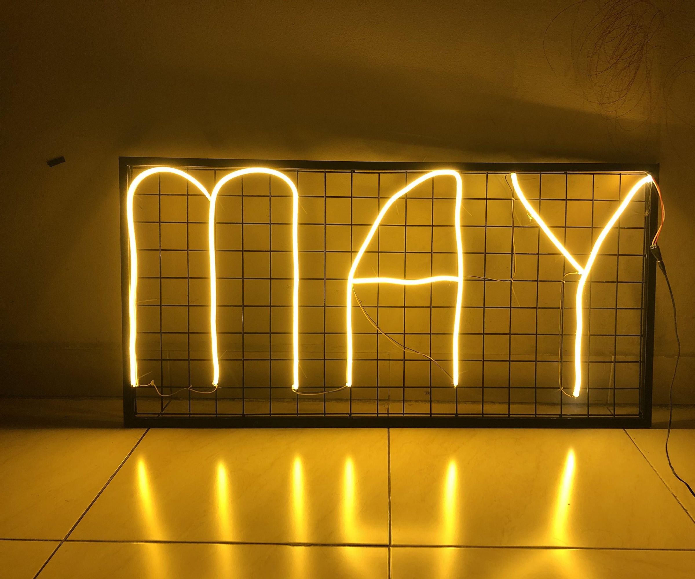 Led Neon Sign With Wall Grid