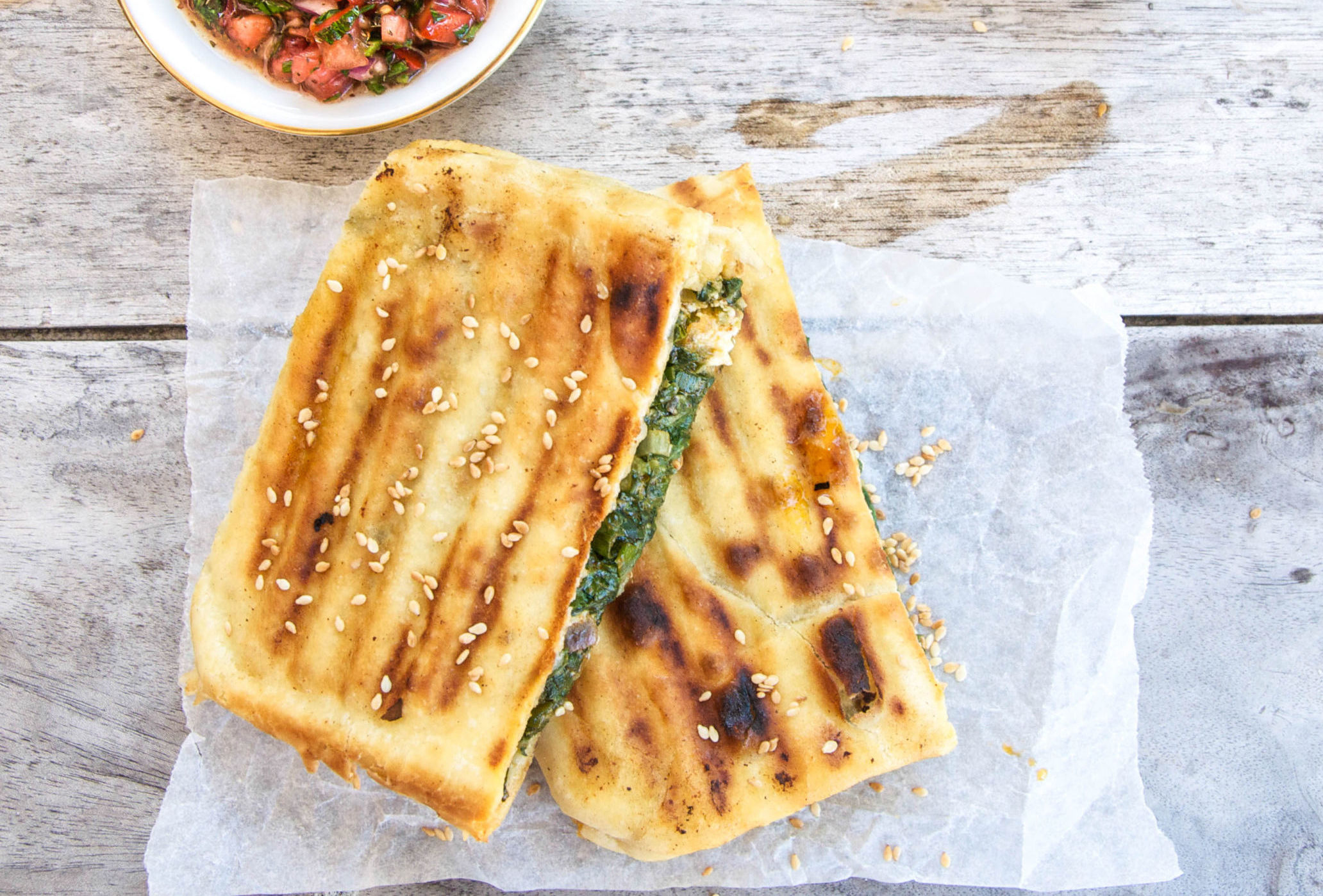 Spinach Gözlemes With Turkish Ezme Salsa