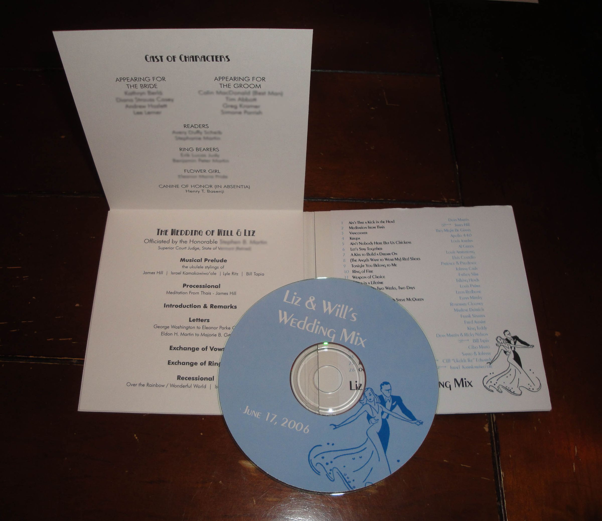 Wedding Program/Favor CD or DVD