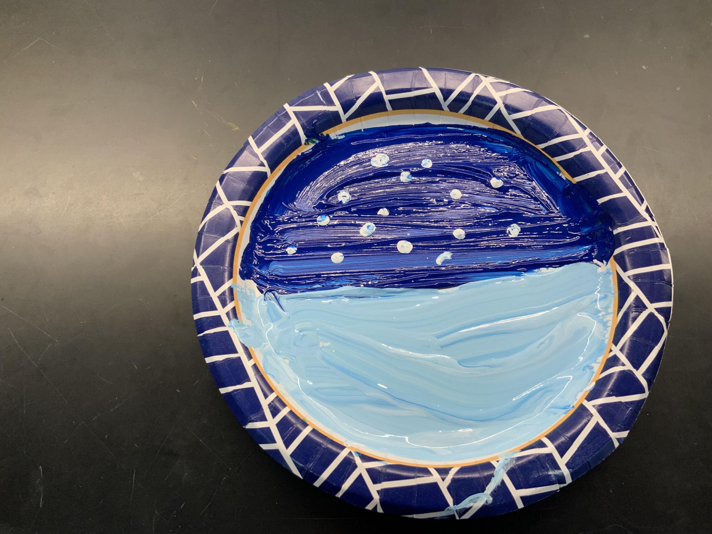 How to Paint a Snowy Night in the Seas on a Plastic Plate 