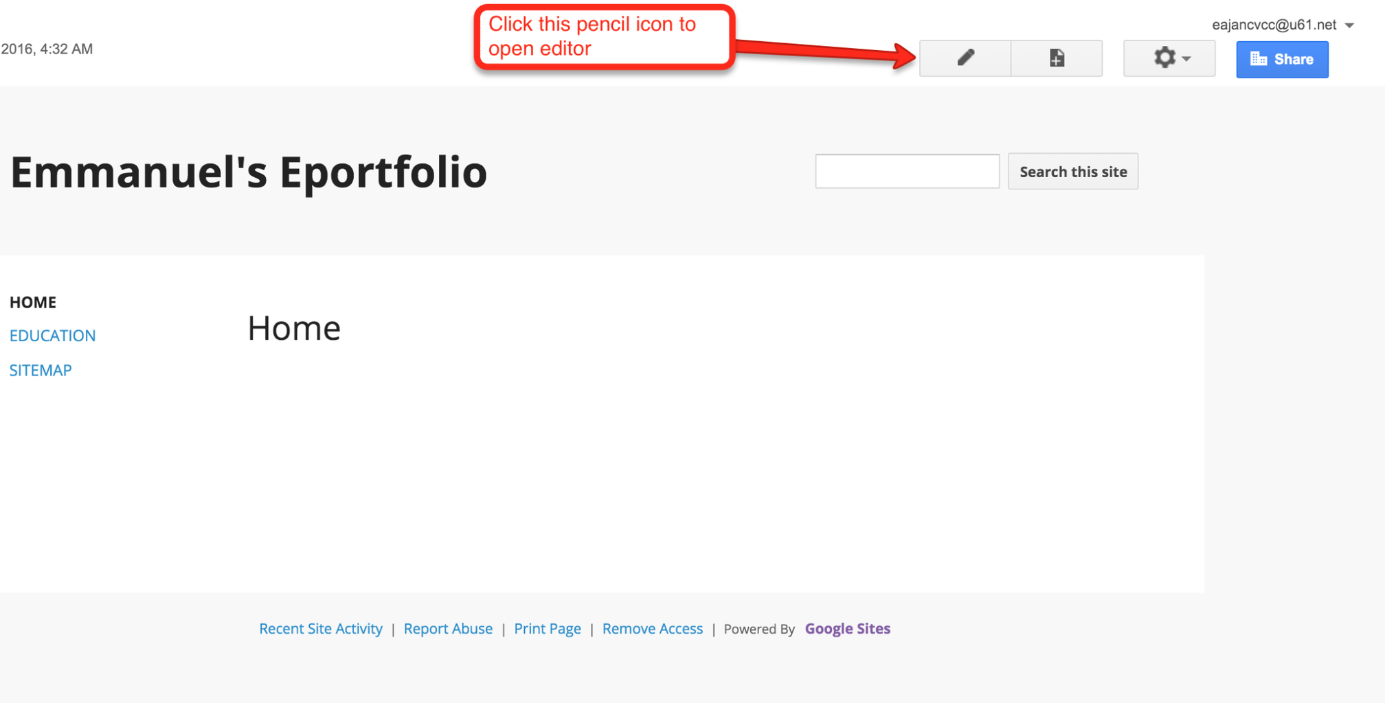 google sites portfolio assignment Page Layout