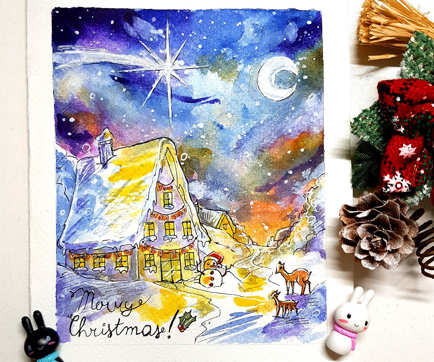 DIY WATERCOLOR CHRISTMAS CARD - WINTER VILLAGE