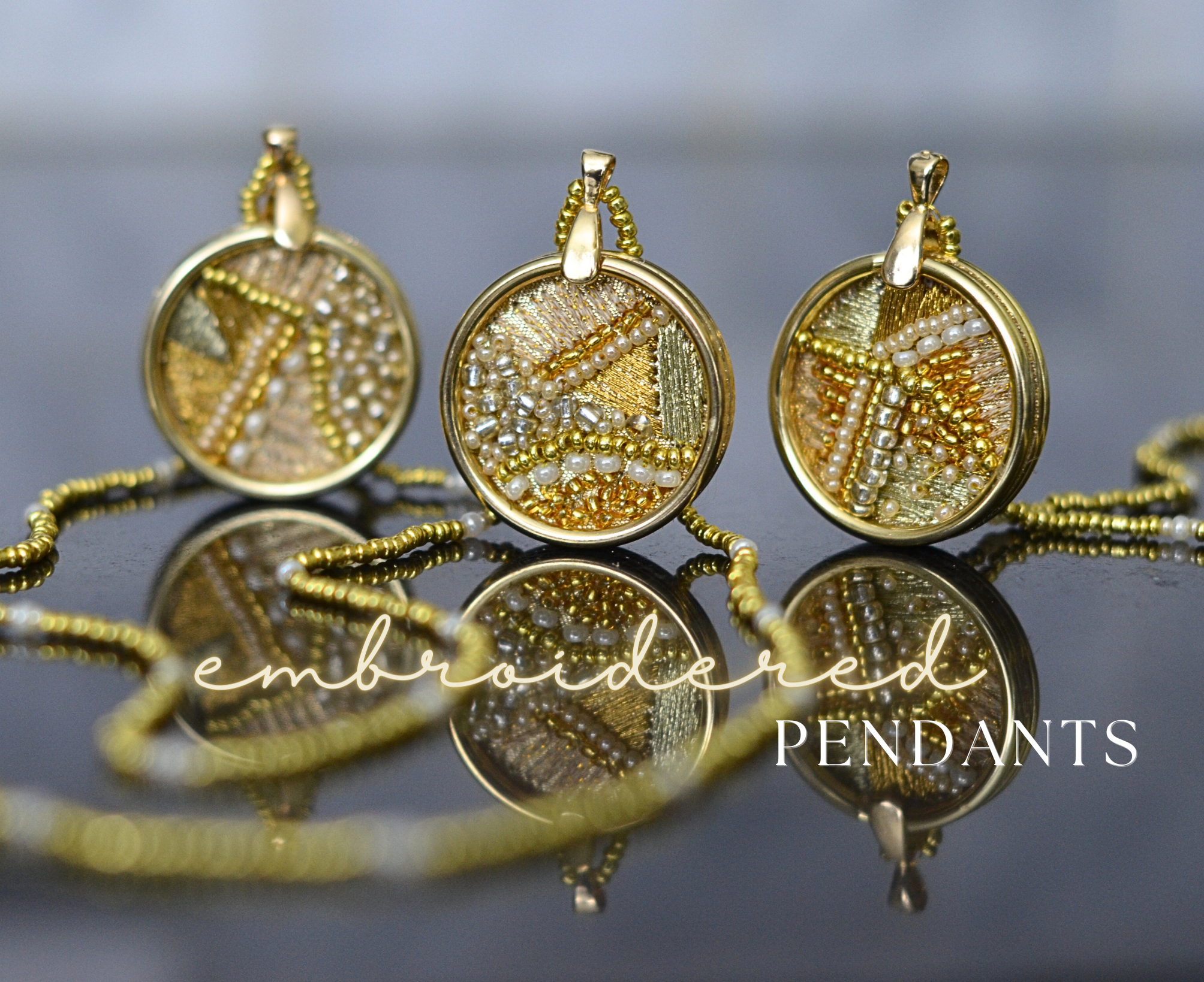 Abstract Embroidered Pendants