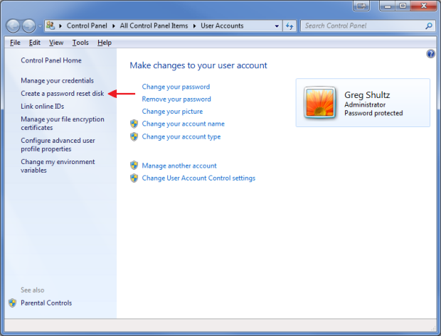 Produce a Password Reset Disk for the Windows Password Reset Condition