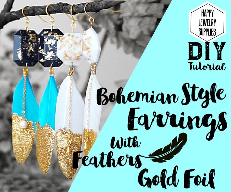 DIY Tutorial - How to Make Bohemian Style Earrings With Feathers Gold Foil