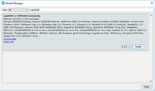 Adding ESP8266 Boards Via Arduino Board Manager