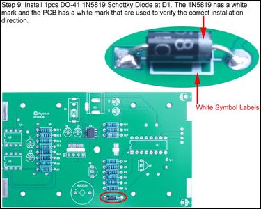 Install 1pcs DO-41 1N5819 Schottky Diode at D1