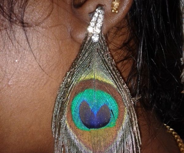 Peacock Feathers in Stone Earing