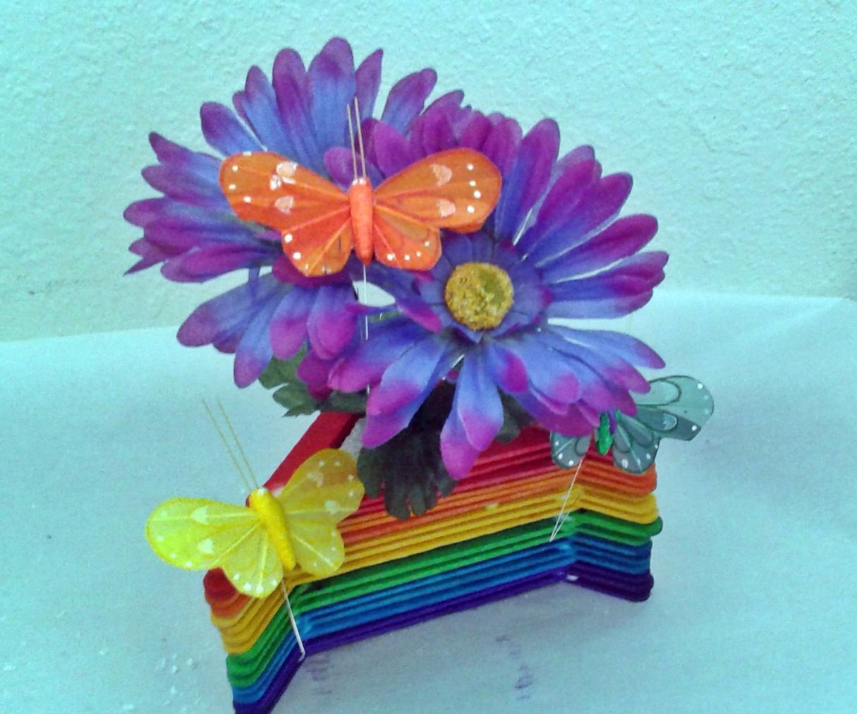 Popsicle Stick Flower Vase - Rainbow