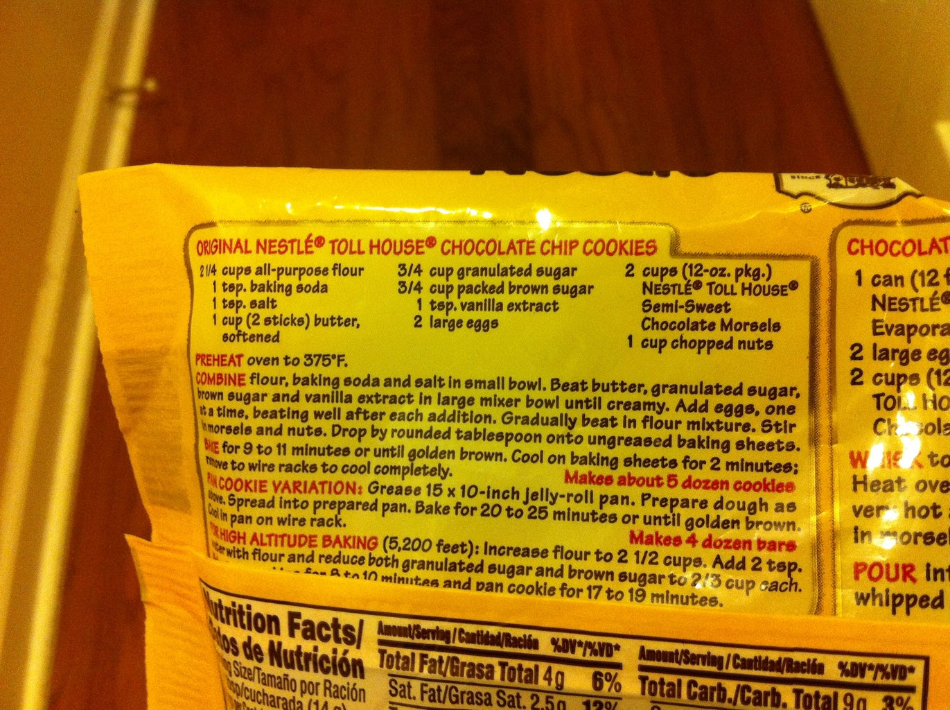 Nestle chocolate chips nutrition label