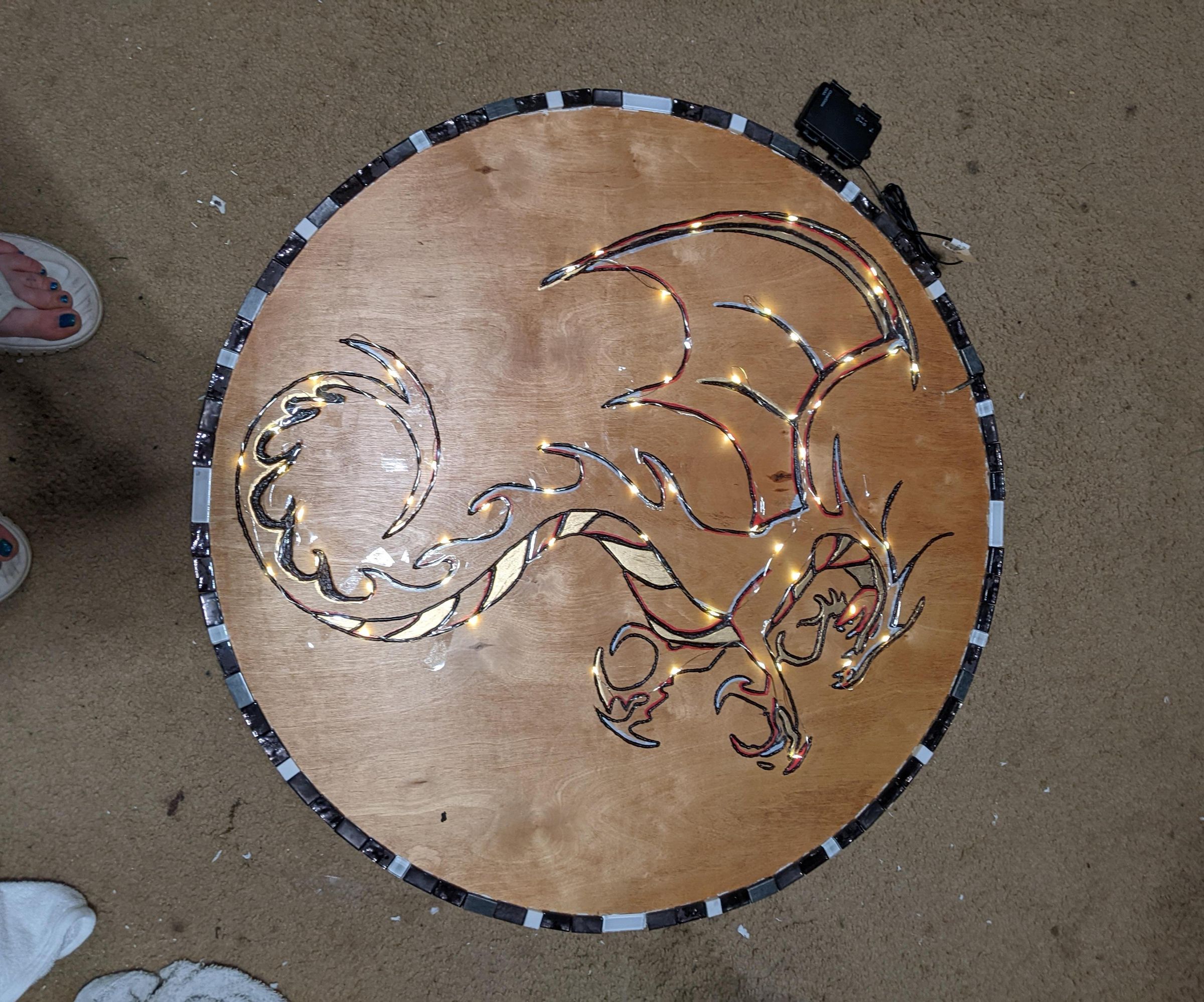 Wood Tabletop Dragon Light Wall Decor