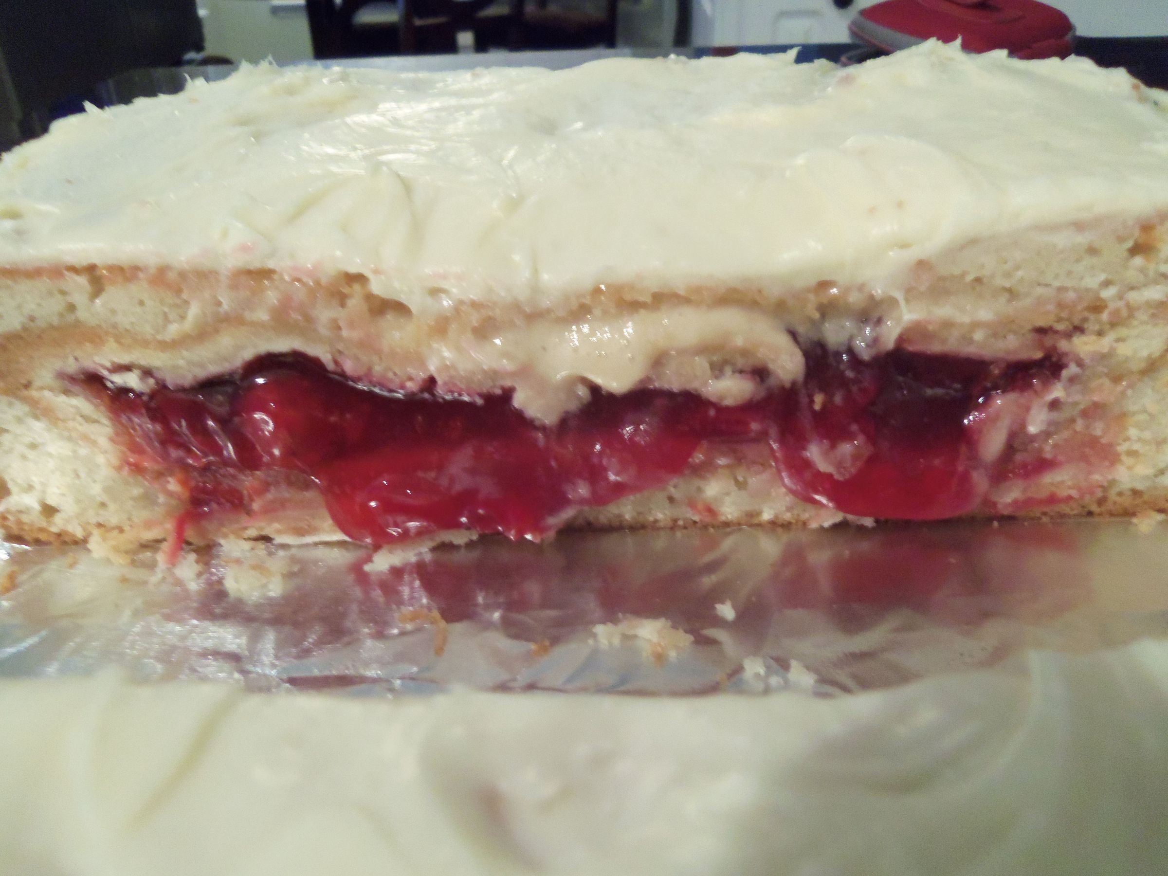 Cherry Pie inside a white cake