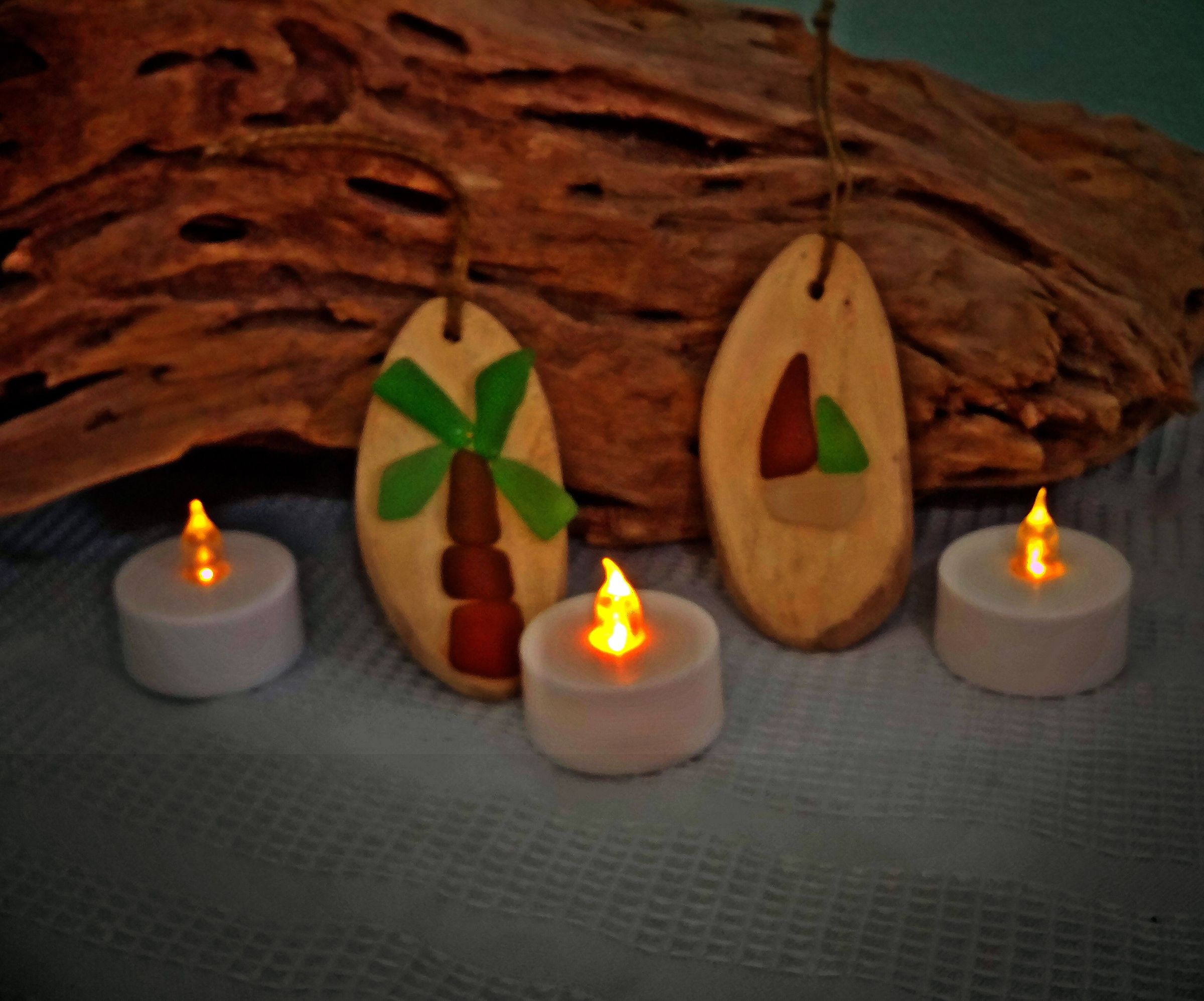 Sea Glass Drift Wood Ornaments