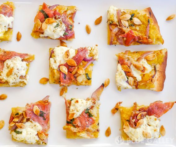 Pumpkin Prosciutto and Ricotta Flatbread Squares