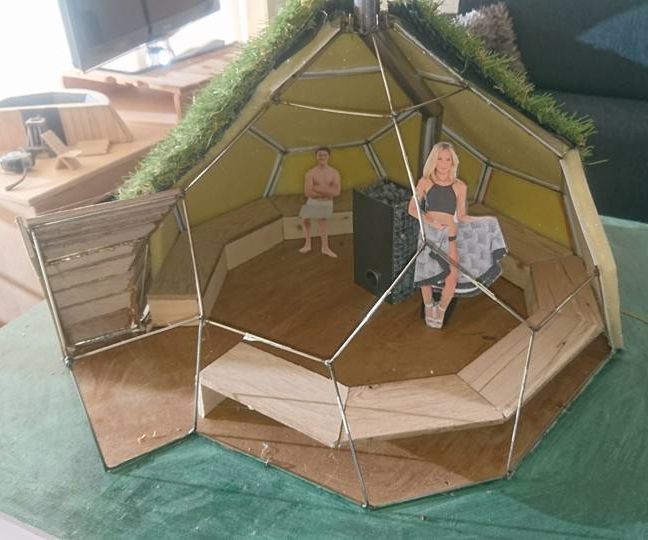 Geodesic Dome Sauna with rocket stove