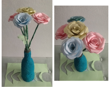 Paper Mache Vase With Paper Flowers
