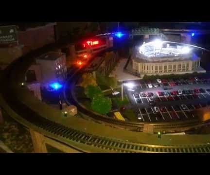 LED Yankee Stadium Night Game Re-Creation W/ City, Trains, Subway and LED Skyline