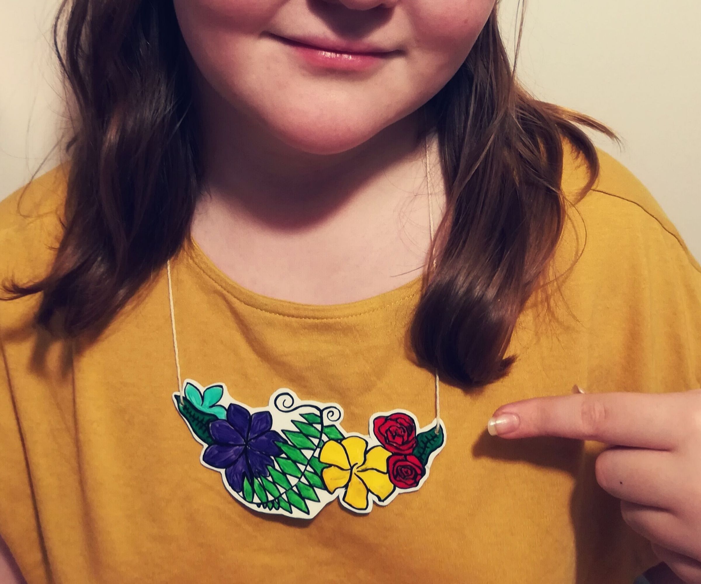 Floral Shrink Plastic Necklace 