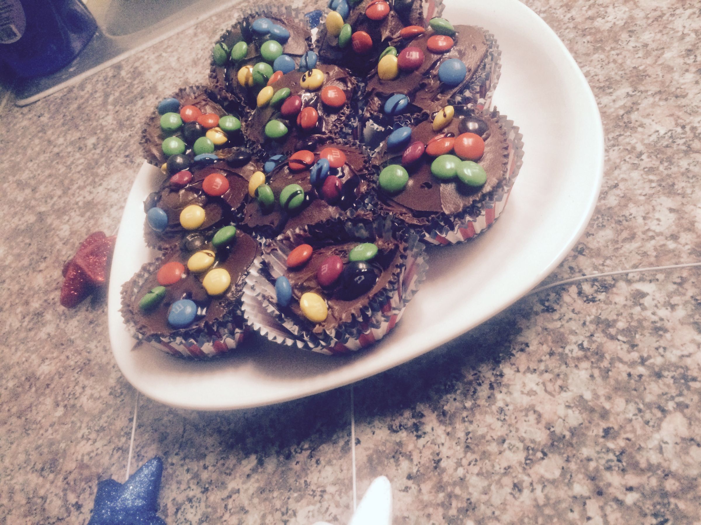 Fourth of July Brownie Cupcakes With M&M Topping