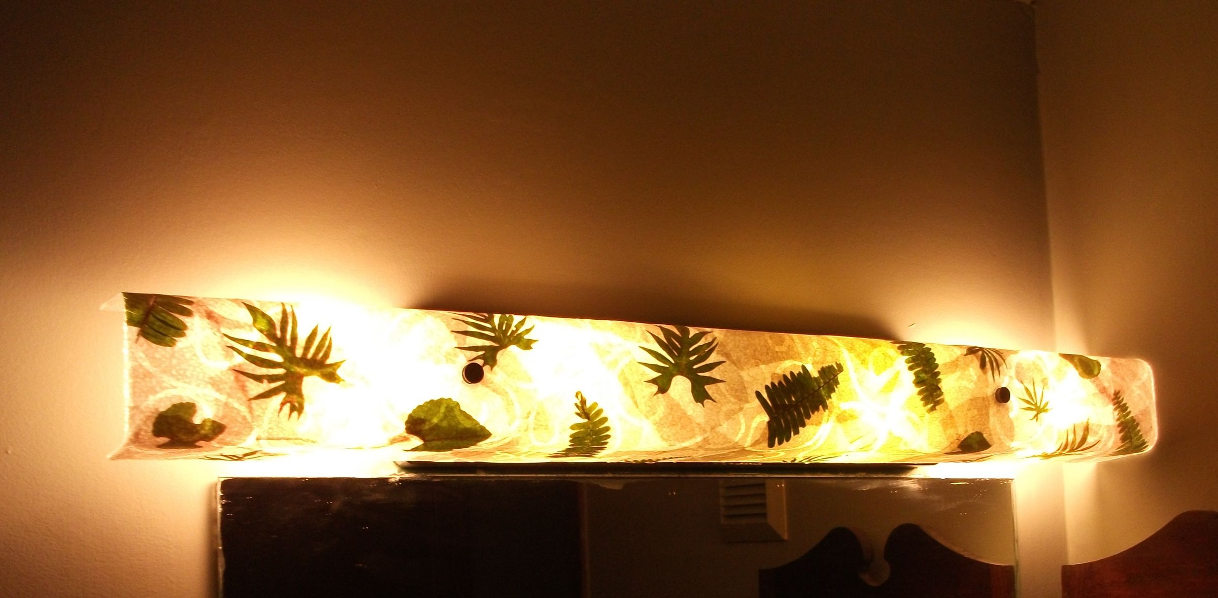 Refurbish Vanity Bathroom Light With Paper Coffee Filters, Leaves and Ferns!