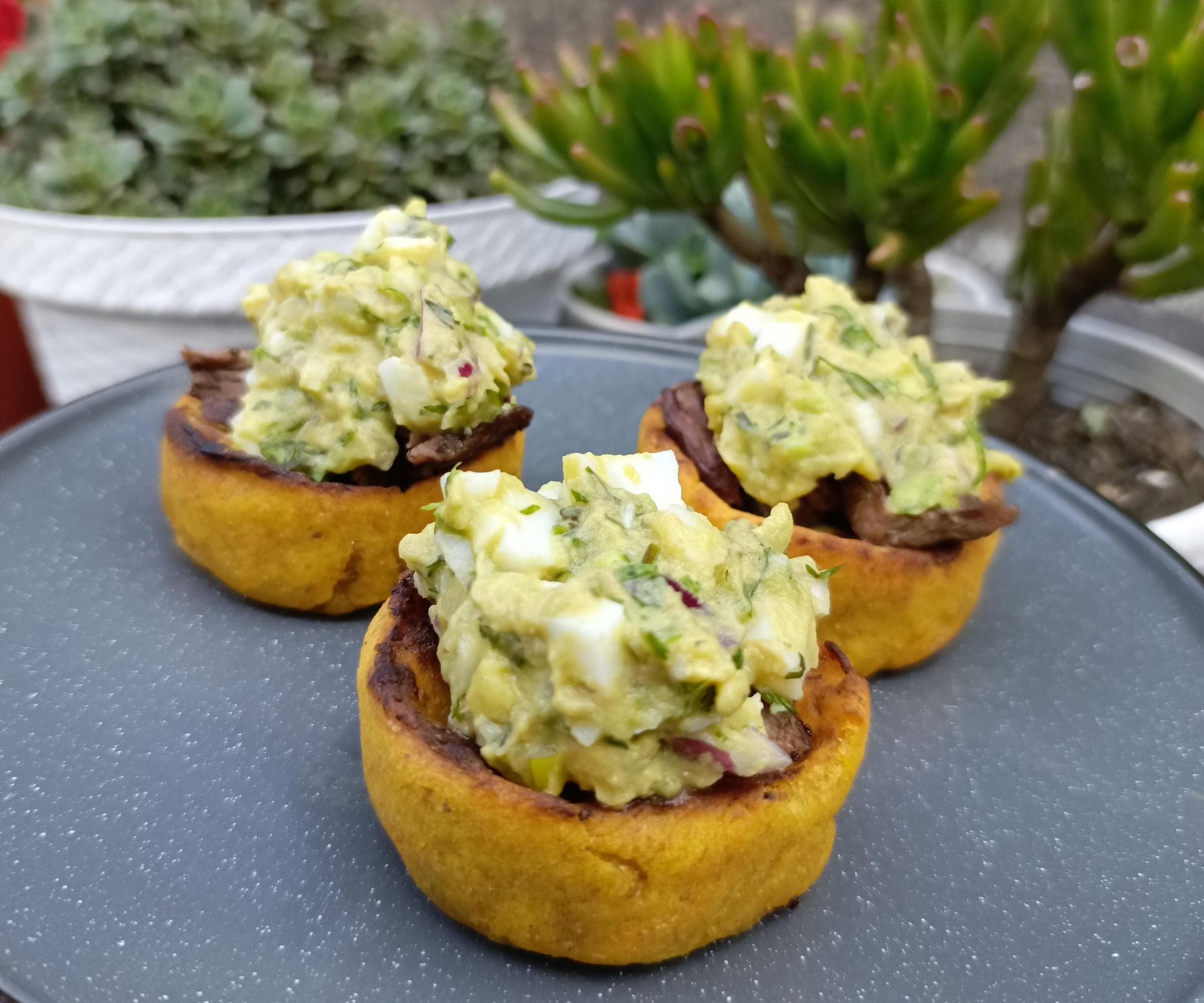 Ripe Plantains Baskets Filled With Meat and Guacamole