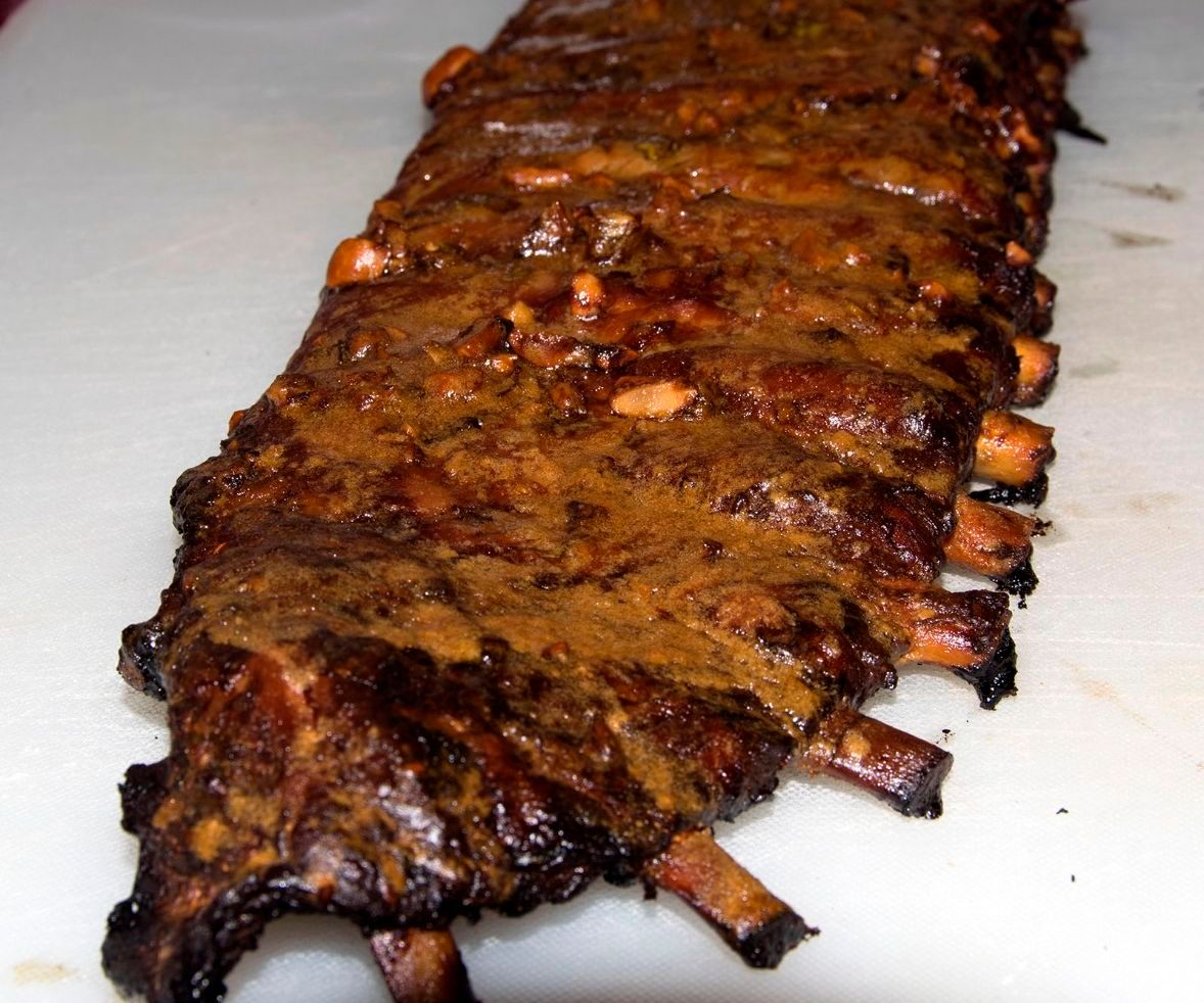 Smoked Thai Spare Ribs With Bourbon-Peanut Butter Glaze