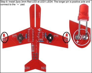 Install 2pcs 3mm Red Led at Led1, Led4
