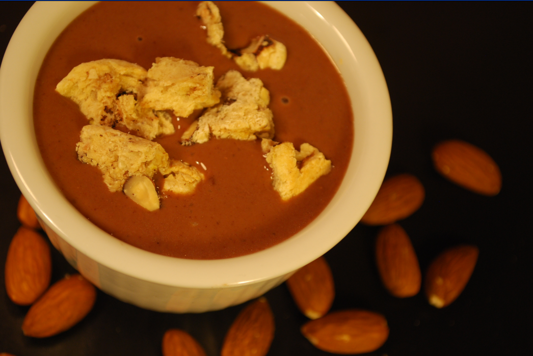 Chocolate Macaroon Soup With Almond Biscotti Croutons (Vegan)