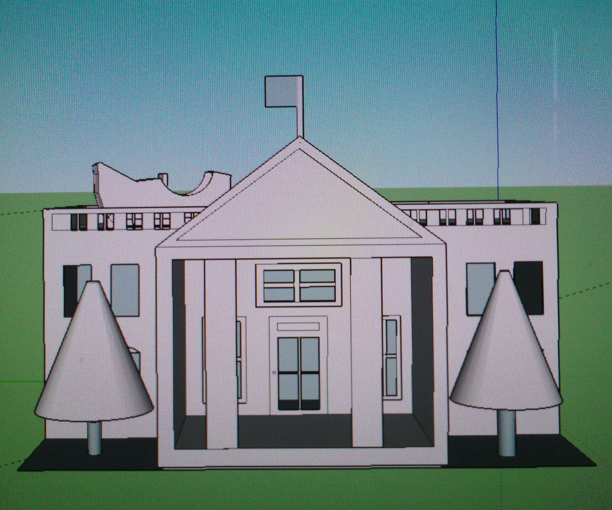 3D White House Ornament With a Sleigh on the Roof