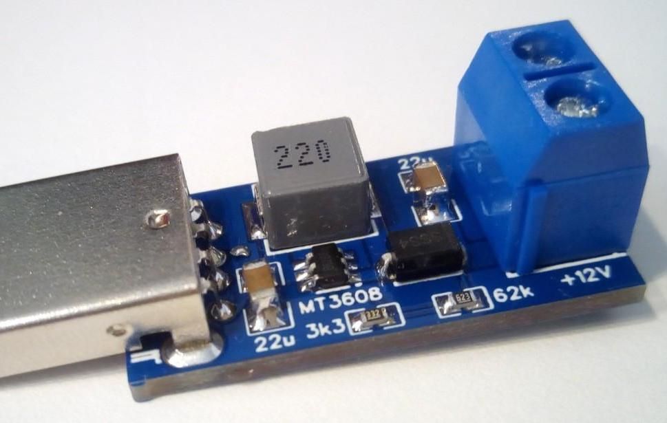 12V Boost Converter USB Plug Using MT3608