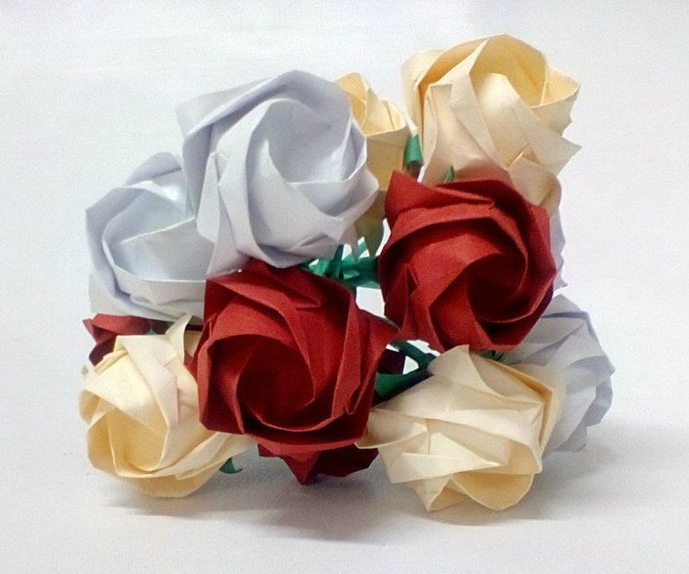 Paper Rose Wedding Bouquet and Buttonholes