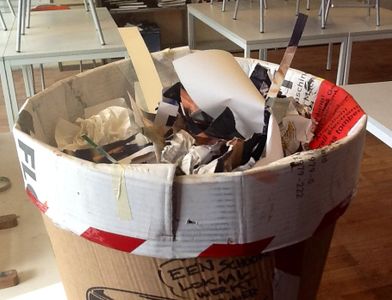 Cardboard and "crime Scene"tape Robot Garbage Bin