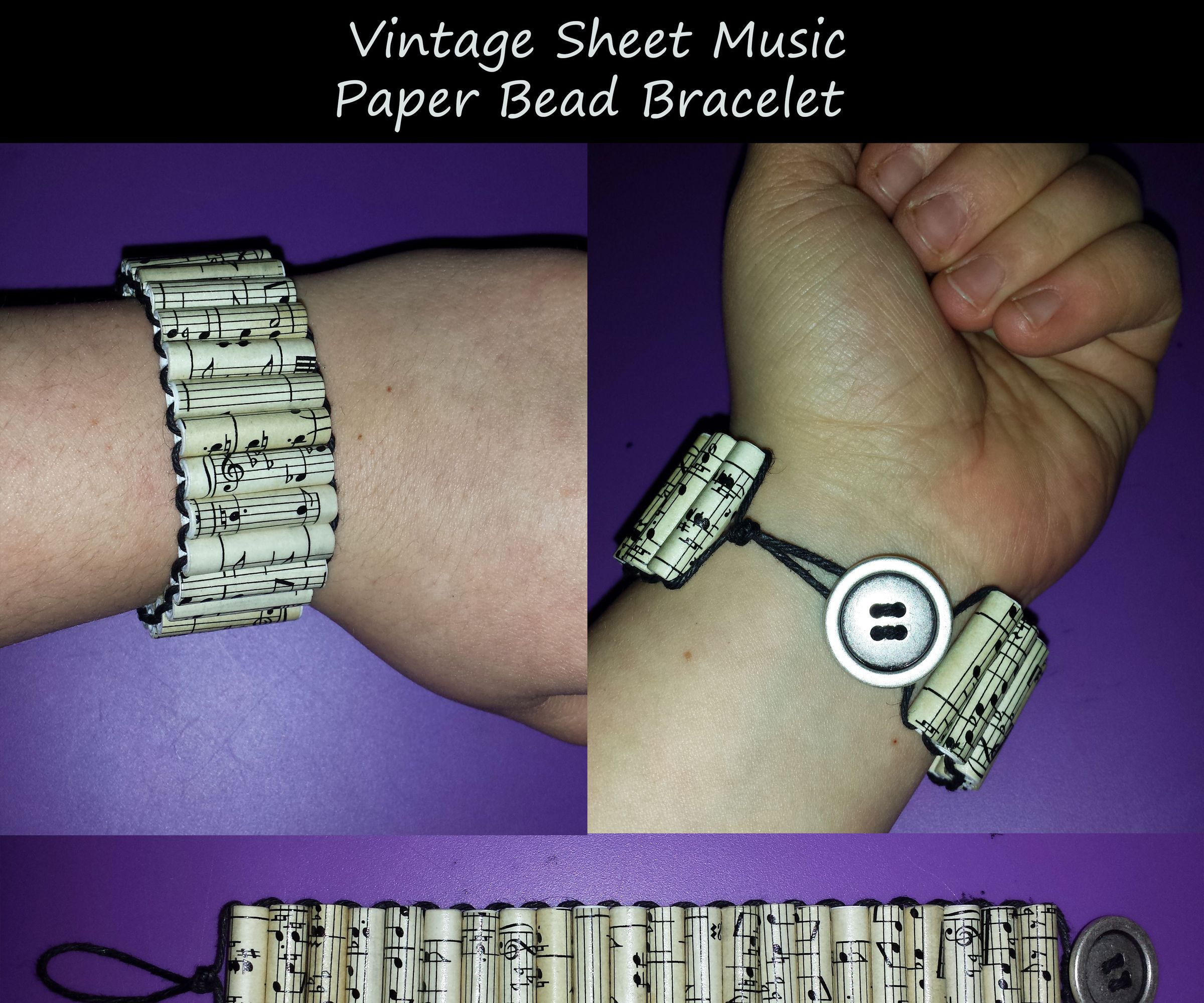 Vintage Sheet Music Paper Bead Bracelet