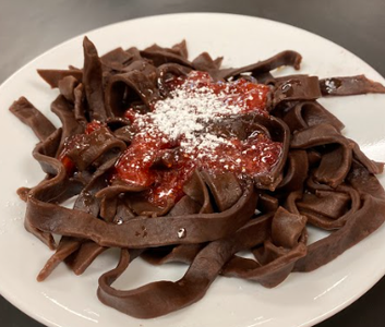 Chocolate Pasta With Strawberry "Marinara" Sauce 