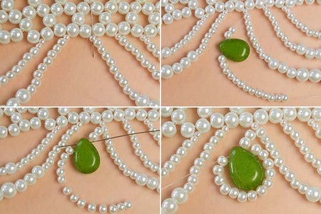 Add Olive Drab Jade Drop Bead to the Peal Bead Necklace