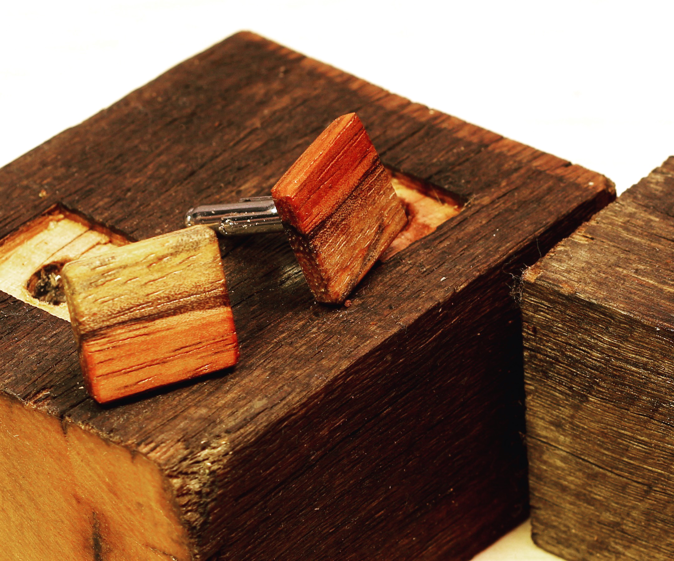 Wooden Cufflinks With Rustic Display Stand From Reclaimed Wood