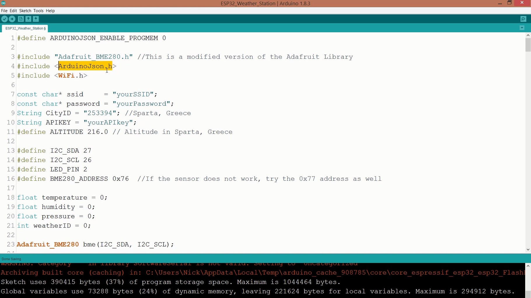 ESP32 WiFi Weather Station With a BME280 Sensor : 7 Steps (with ...