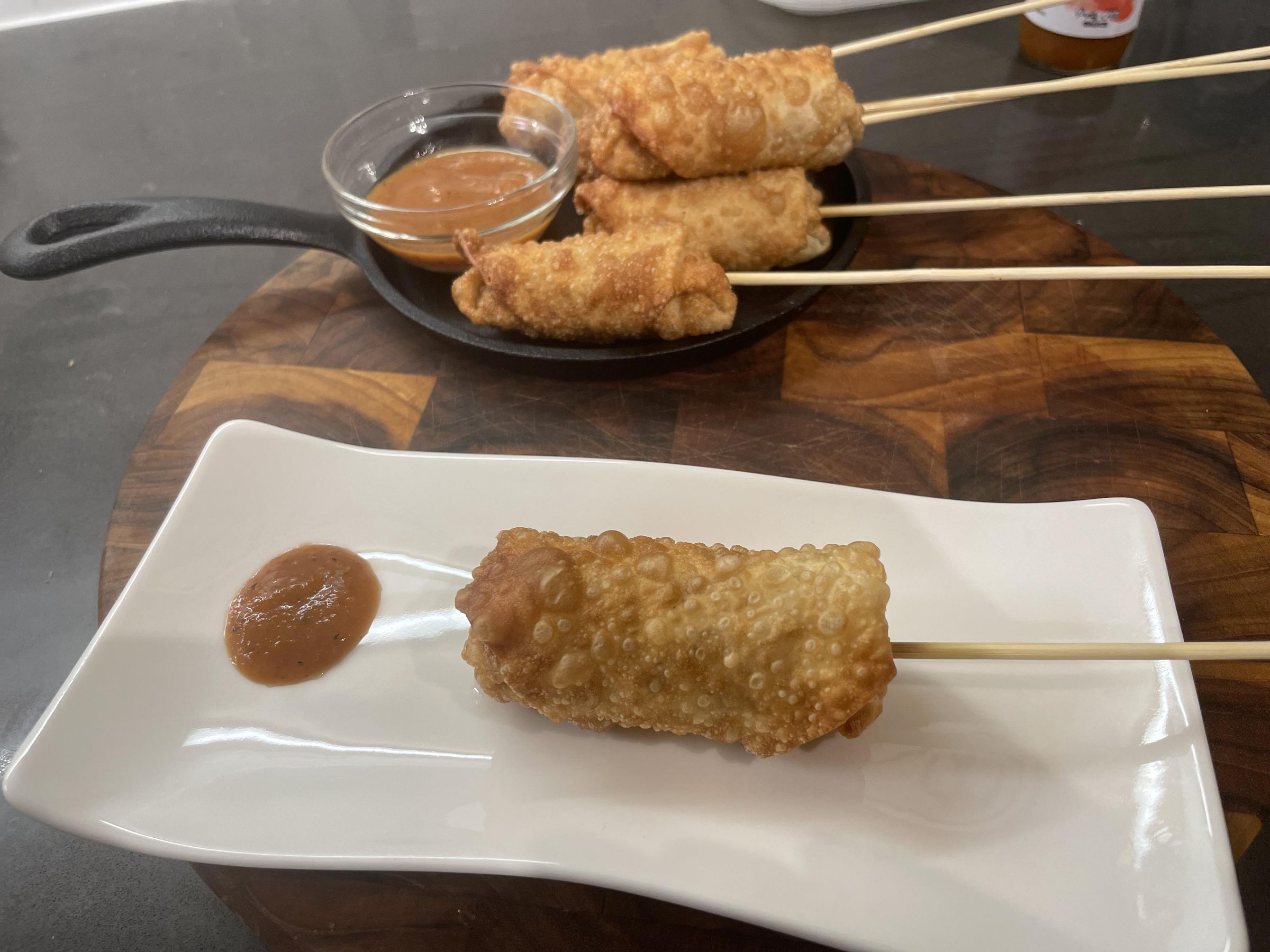 "Jerk Chicken Mini Eggrolls on a Stick" or "How I Changed a Takeout