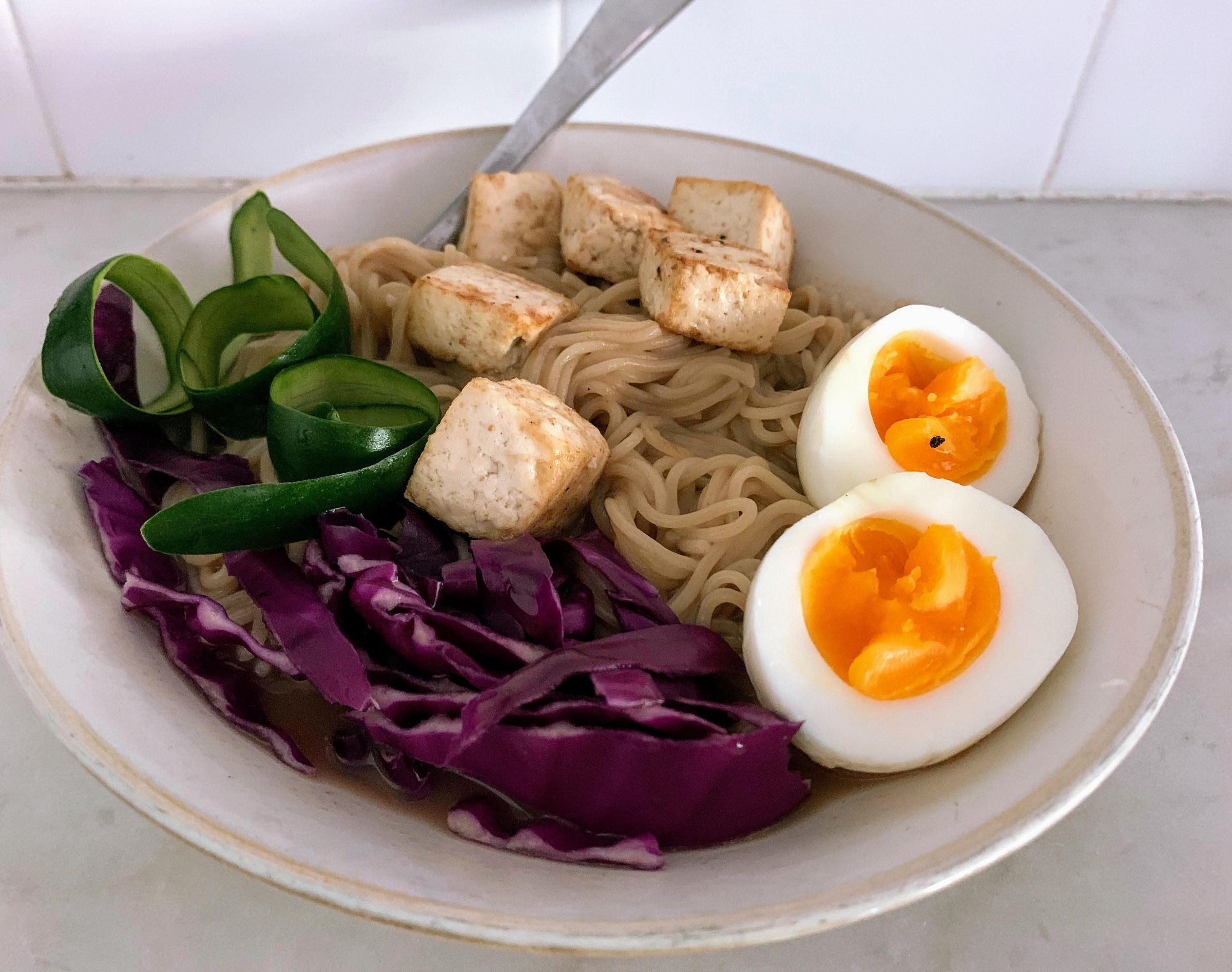 Creamy Colorful Vegetarian Ramen Bowl With Vegan and Gluten Free Option