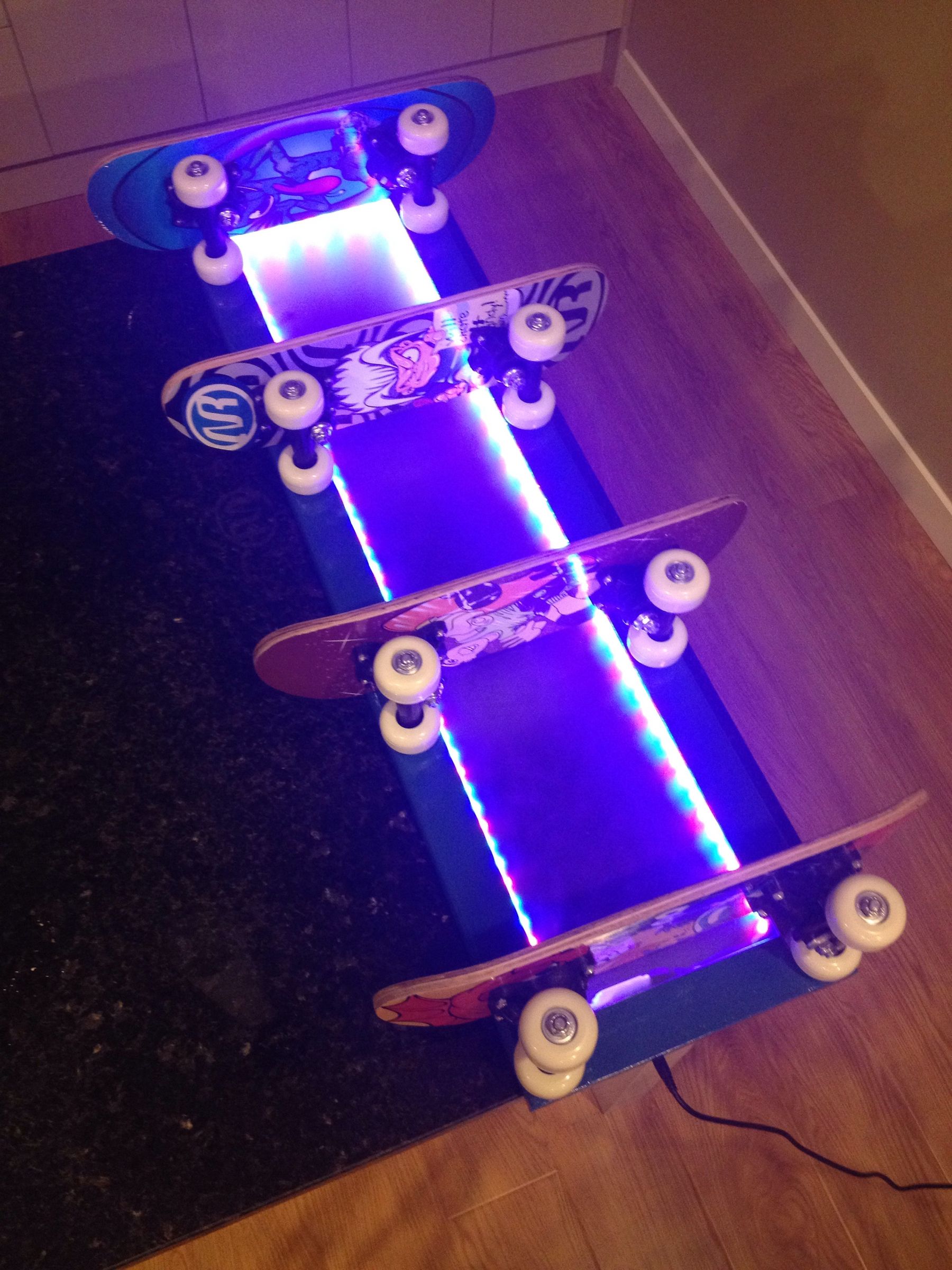 Skateboard Shelves With LED Lighting