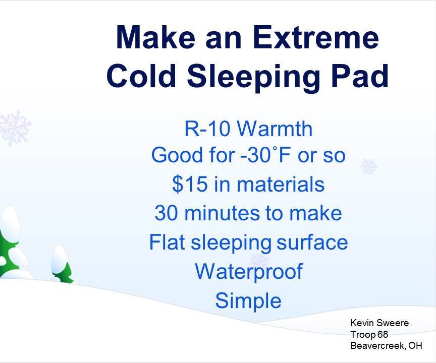 Winter Sleeping Pad - Simple, R-10, $15, Flat, Waterproof