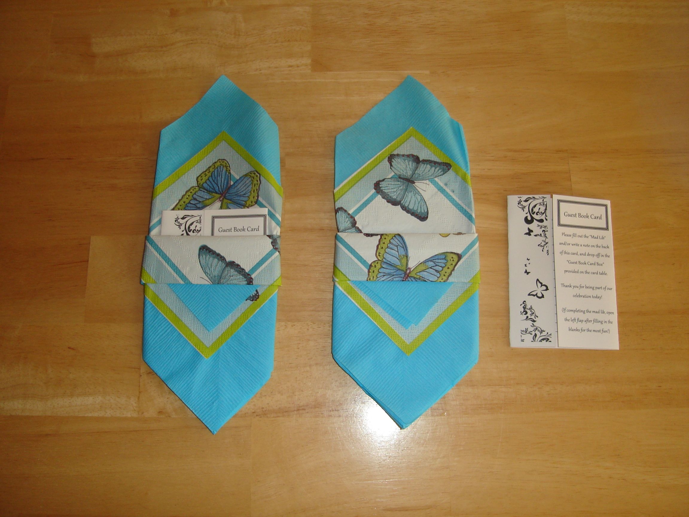 Classy Mad Lib Guest Book Cards in a Pretty Folded Napkin!