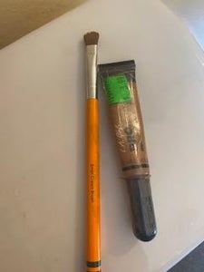 Take the Flat Concealer Brush and Carefully Outline the Brows With Concealer to Clean Them Up, Top and Bottom.