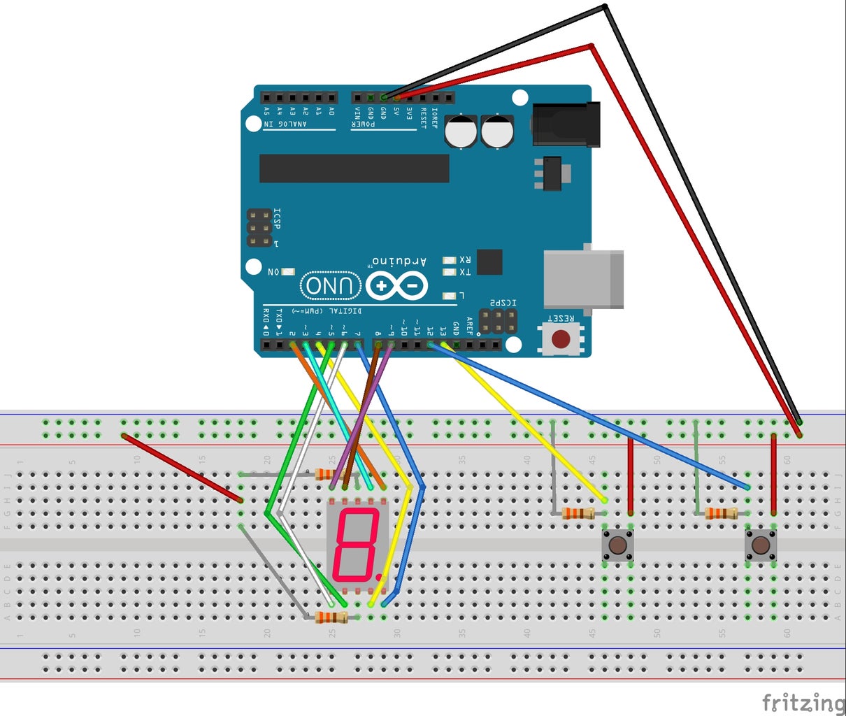 Connect the Arduino to the BreadBoard: