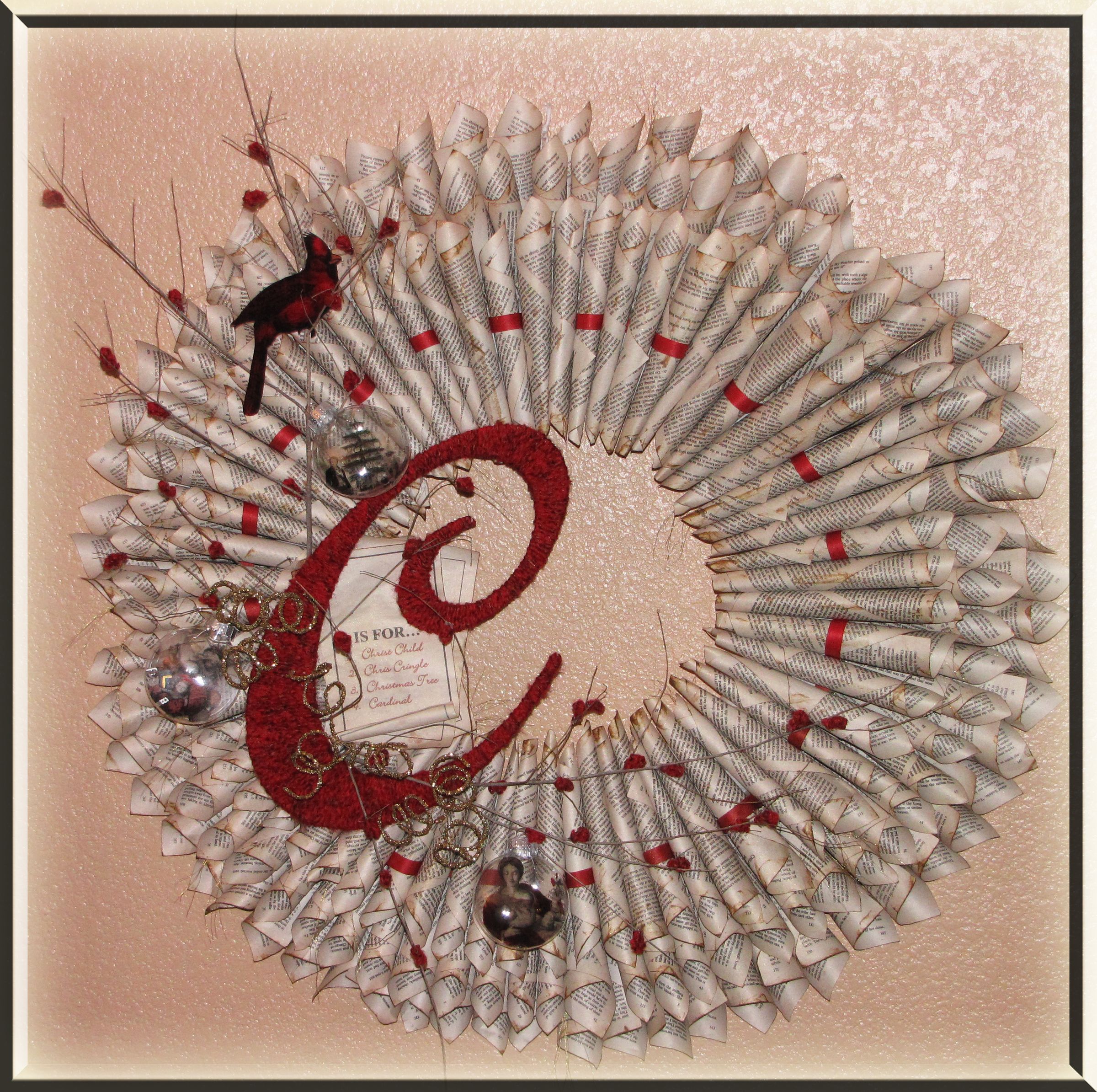 C Is for Christmas Wreath - Made of Book Pages